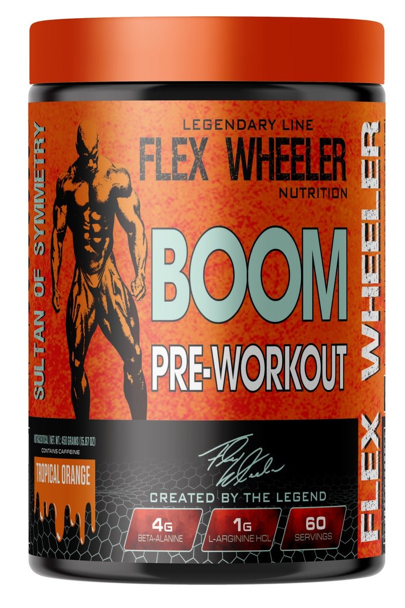 Flex Wheeler Nutrition BOOM Pre Workout 60 Servings - Tropical Orange