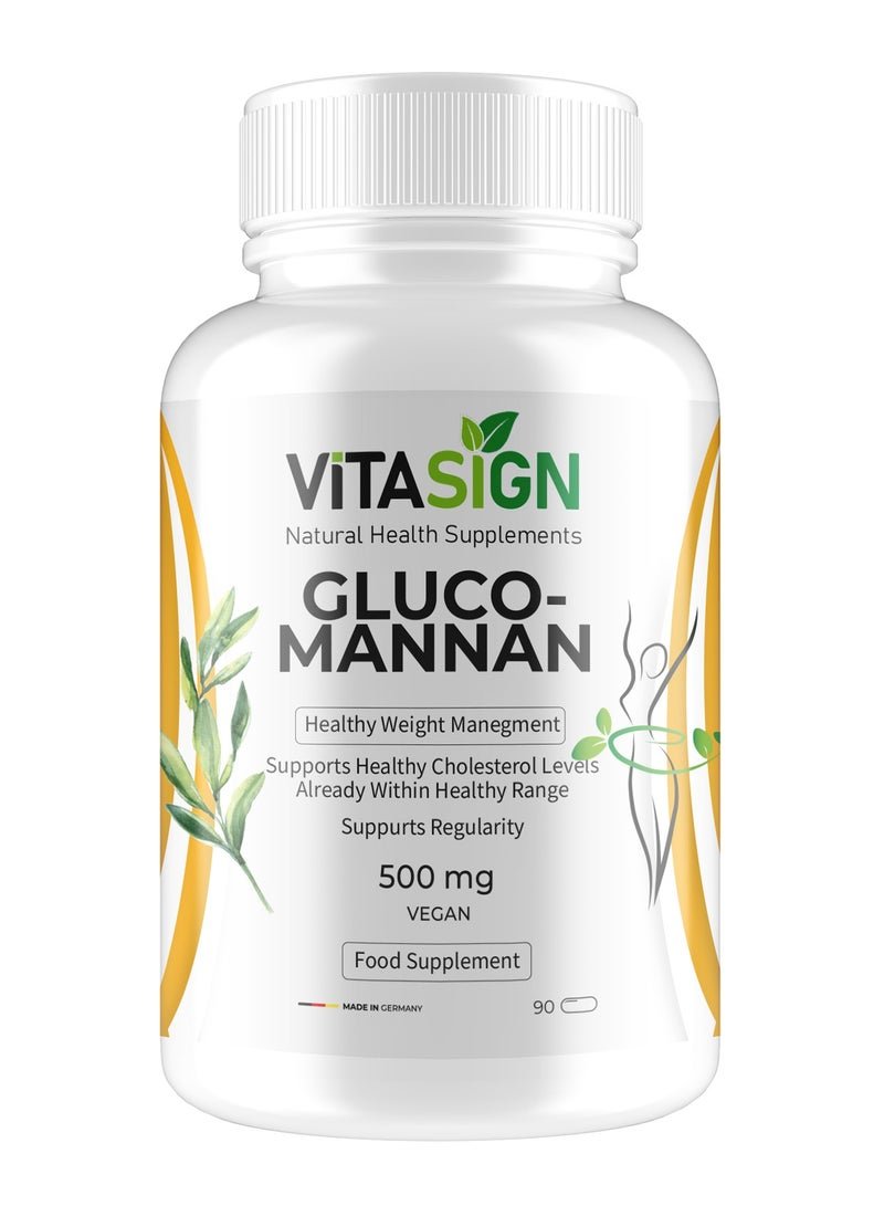 VITASIGN Premium Glucomannan 500mg, 90 Vegan Capsules – For weight management, Digestion and gut health