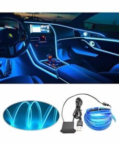 GROIC Neon Glowing LED Strip Lights, Wire Interior Car EL Wire 5m Cigarette Lighter 12V Power Supply, Glowing Strobing Electroluminescent Wire Lights for Car, Garden, Decorations (Ice Blue)