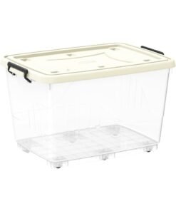 Cosmoplast Plastic Storage Box Clear with Wheels and Latch-locking Lid 132 Liters Off White 132.0Liters