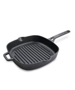 Prestige Cast Iron Grill 25cm/9.8" | Iron Grill Pan with Handle | Pre Seasoned Induction Cookware Black - PR48886