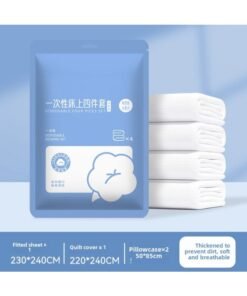Disposable Bed Cover Four-piece Set Travel Hotel Homestay Full Set Of Supplies Bedspread Disposable Bed Sheet Three Four-piece Set-Color:Disposable Fitted Sheet Set Of Four
