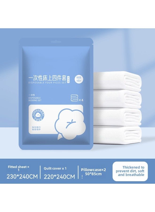 Disposable Bed Cover Four-piece Set Travel Hotel Homestay Full Set Of Supplies Bedspread Disposable Bed Sheet Three Four-piece Set-Color:Disposable Fitted Sheet Set Of Four