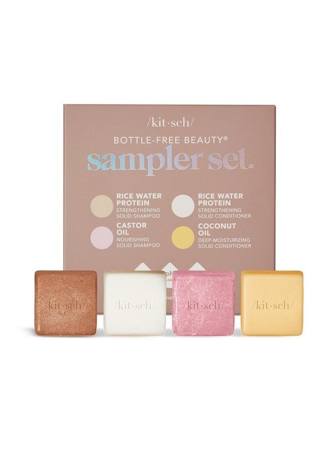 Kitsch 4Pc Sampler Solid Shampoo And Conditioner Bar Set Rice Bar Shampoo And Conditioner Bar Growth Castor Oil Shampoo Bar & Coconut Oil Deepmoisturizing Hair Conditioner Bar Zero Waste