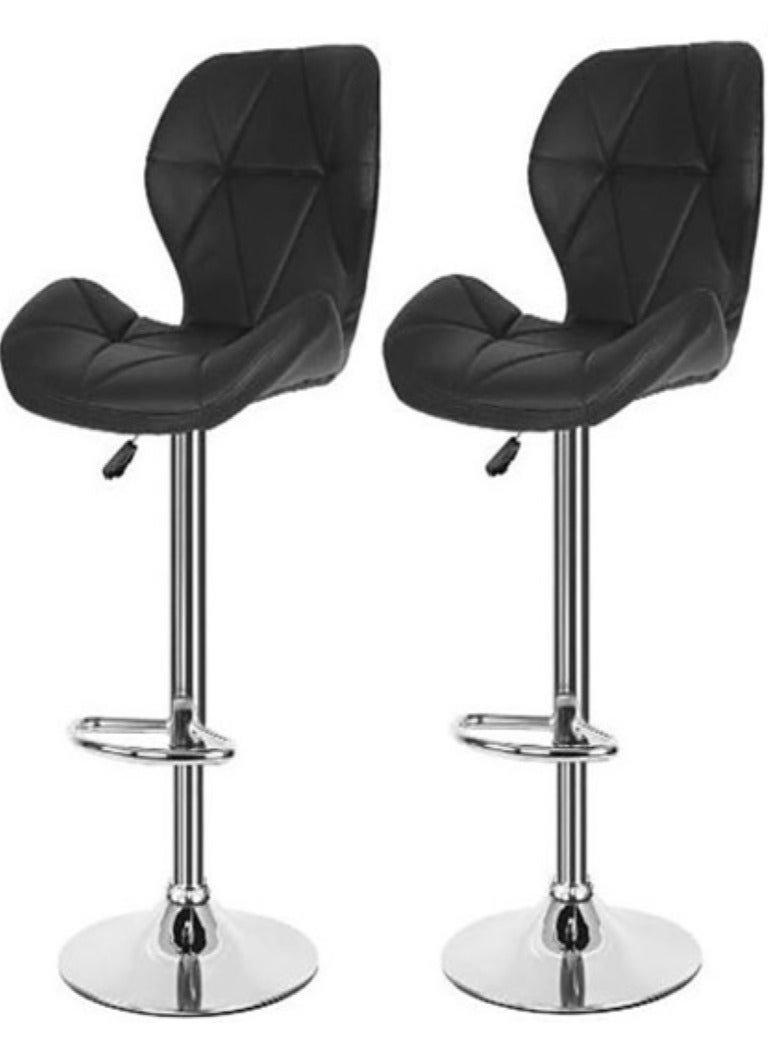 AL WADI FURNITURE Set of 2 Diamond Style PU Leather Extra Wide Comfortable Cushioned Adjustable Bar Stool with Footrest High Chair for Kitchen,Bar Counter,Office Chair, Black