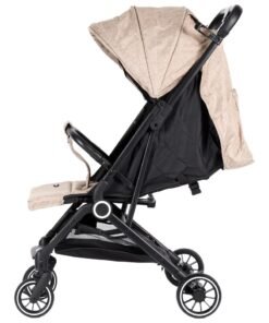 BABY PLUS Ultimate Comfort Baby Pram - Lightweight, Foldable, Adjustable Seat, Retractable 3-Tier Canopy & Peek-A-Boo Window, Ultimate Ease Baby Carriage for Infants & Toddlers, 0-4 Years (BEIGE)