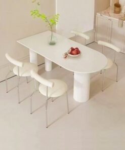 C&C Home Modern Light Luxury Stone Tabletop Italian Dining Table and Chairs Small Kitchen Dining Table Chair Set Restaurant Dining Table with 4 Nordic Style Leather Cushion Ergonomic Dinning Chairs for Home Restaurants 120x60x75 and 41x45x75 cm