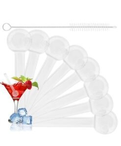 D&L 8 Pcs Glass Straws Shatter Resistant 4 Inch Short Reusable Glass Straw With Cleaning Brush Dishwasher Safe Drinking Straws Perfect For Smoothies Coffee Juice White