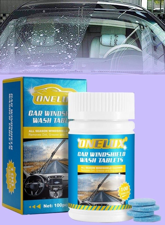 ONELUX 100 Pcs Car Windshield Washer Tablets Windshield Wiper Fluid Concentrated Clean Tablets 1 Piece Makes 1 Gallons Remove Glass Stains Glass Wash Cleaning Tablets