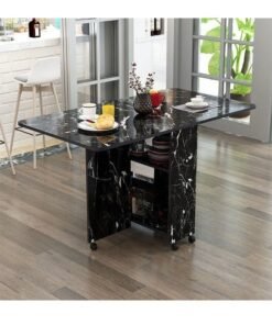 Folding Dining Table Drop Leaf Table with 6 Wheels, Kitchen Table with 2-Layer Storage Shelves, Multifunctional Extension Space Saving Dinner Table for Bedroom Dining Room Home