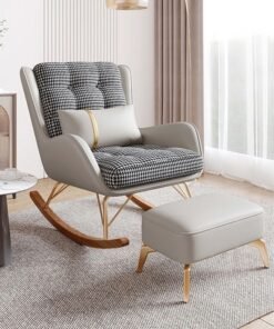 fashionhome Set of 2 Modern Upholstered Recliner High Back Ergonomic Comfy Rocking Chair with Footrest Patio Rocking Chair Couch Lounge Single Sofa Chair for Balcony Outdoor Chair with Armrests Contemporary Accent Chair 60x80x70 and 53x40x32 cm (Fully Assembled)