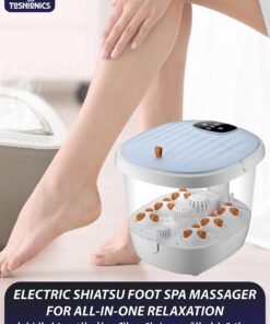 Toshionics Electric Shiatsu Foot Spa Massager with LED Display Intelligent Temperature Control Timer Herbal Soak Motorized Rollers Heat Bubbles Vibration Portable and Foldable Foot Bath for Pain Relief Blood Circulation and Foot Care