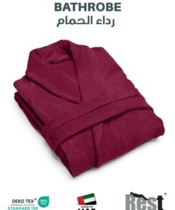 Cotton home Terry Bathrobe With Pockets Maroon XXL Hotel Luxury Loungewear Cotton Soft and Absorbent Comfortable After Shower Bathrobe Fade Resistant Men and Women One Size Fits All 45x30x65cm