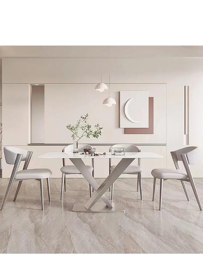 fashionhome Set of 4 Multipurpose Use Italian Light Luxury Dining Chairs Minimalist Design Curved Upholstered Leather Backrest Accent Chairs Comfortable Restaurant Chairs Durable Carbon Steel Legs Living Room Chairs 44x50x80 cm
