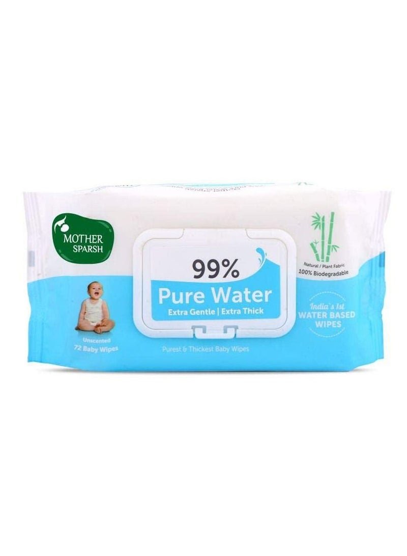 Mother Sparsh 99% Pure Water Unscented Baby Wipes 72 Unscented Baby Wipes Super Thick Fabric