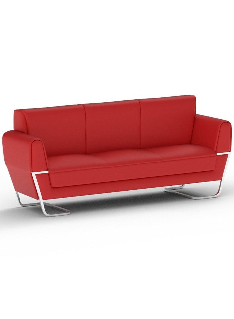 Mahmayi SF169-3 PU Leatherette Three Seater Sofa - Modern Executive Sofa, Office Lounge Seater With Stainless Steel Legs and High Density Foam - Red