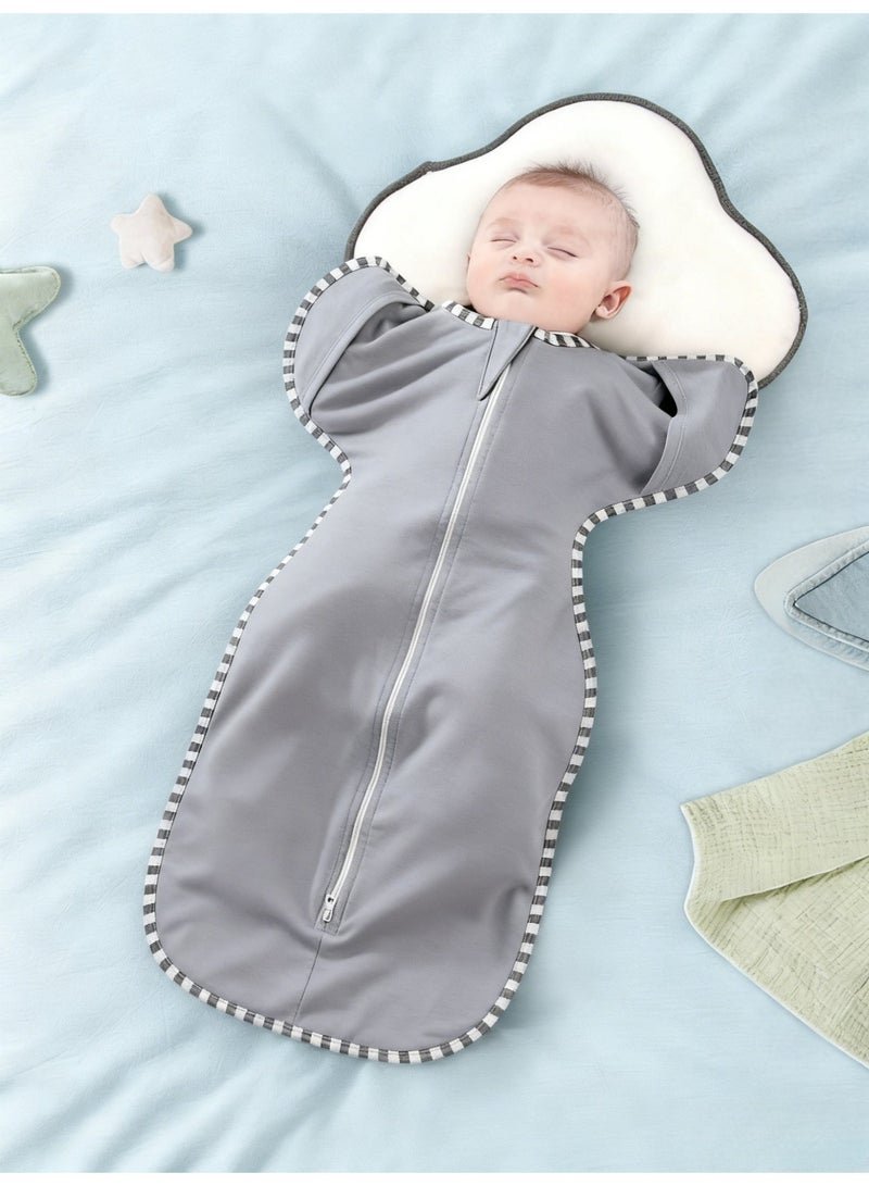 joybuy Baby Swaddle Wrap Size S BABY Sleep Sack, Baby Sleeping Bag With Arms, Newborn Swaddle Blanket Wrap 2 Way Zipper Unise, Suitable For 3-9 Months Baby (Grey)