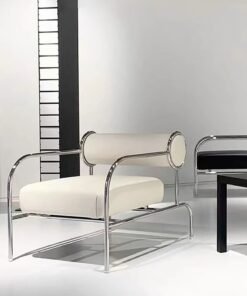 Merry Moments Modern Armchair Upholstered Armchair Lounge Chair Sofa Chair Dining Chair Makeup Chair for Bedroom Living Dining Retail in White Leather Metal Base H65xW62xL92 cm