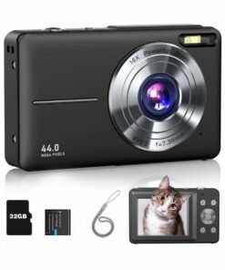 Milatech Digital Camera, FHD 1080P Kids Camera 44MP Point and Shoot Digital Cameras with 32GB SD Card, 16X Zoom, Lanyard