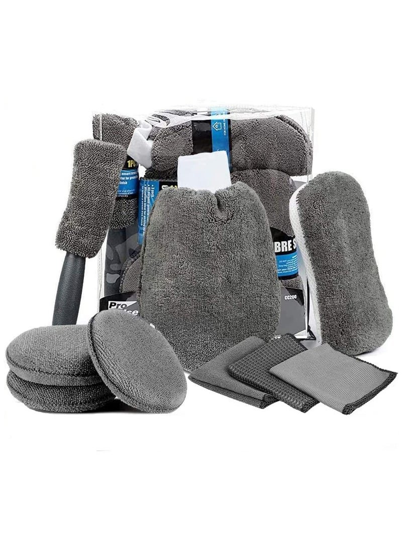 9 Pcs Car Care Car Cleaning Kit with Soft Microfiber Cloth Towels,Wash Mitt Sponge, Automotive Detail Brushes