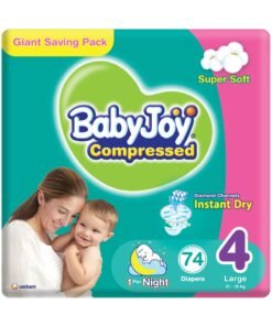 BabyJoy Compressed Diamond Pad Diaper, Size 4, Large, 10-18 Kg, Giant Pack, 74 Diapers