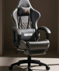 DROGO Gaming Chair Drogo Ergonomic  with 7 Way adjustable Seat PU Leather Material Desk Chair Head & USB Massager Lumbar Pillow Video Games Chair Home Office Chair with Full Reclining Back Footrest Grey