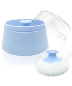 Aurasin Bpa Free Baby Powder Puff Box, Large 2.8" Fluffy Body After-Bath Powder Case, Baby Care Face/Body Villus Powder Puff Container, Makeup Cosmetic Talcum Powder Container With Hand Holder (Blue)