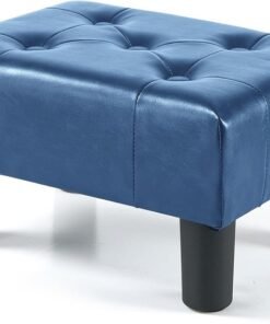 BRIAN & DANY Small Foot Stool, Leather Foot Stools with Legs, Stable Small Footstool for Living Room, Blue