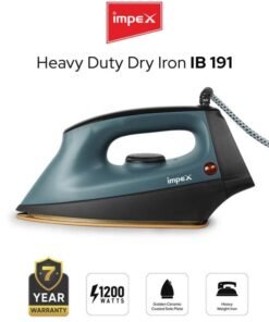 Impex Iron Box Heavy Duty Dry - Non Stick Ceramic Sole Plate, Heavyweight 2kg Iron, 5 Adjustable Temperature Settings, 360° Swivel Cord, Long Life Thermostat, Overheat Protection 1200 W IB 191 Black/Grey
