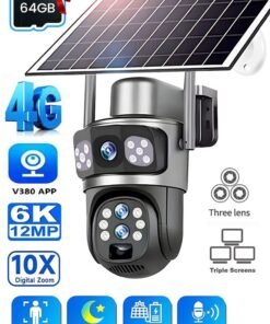 SUPER 5 10X Zoom 4G Sim Solar Camera Outdoor 6K 12MP Three Lens Security Surveillance Camera PIR Auto Tracking IP Solar CCTV V380 App