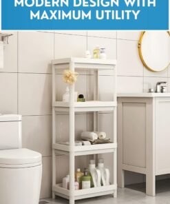 JUNI 4‑Tier Slim Bathroom Storage Rack-Space‑Saving Water‑Resistant Toilet Storage Organizer Rack for Shower, Washroom & Room, Kitchen Storage Rack Space Saving