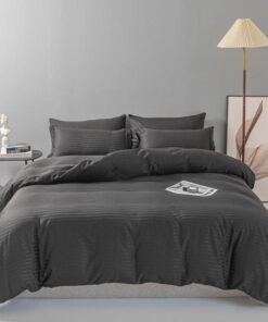 LUNA Home Premium 6 Piece King Size Duvet Cover Satin Stripe Solid Rich Black