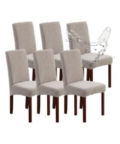 XiuWoo 6 PCS Waterproof Chair Covers for Dining Room, Stretch Jacquard Dining Chair Slipcovers, Removable Washable Chair Protector for Kitchen, Hotel, Restaurant,Light grey