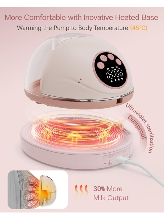 chiteng Electric Breast Milk Pump with Heated Base, Hands Free Breast Pump, Wearable Breastfeeding Pump with Voice Reminder & Auto-Stop Function, 4 Modes/ 12 Levels Hospital Grade Suction, 1200mAh Long Battery Life