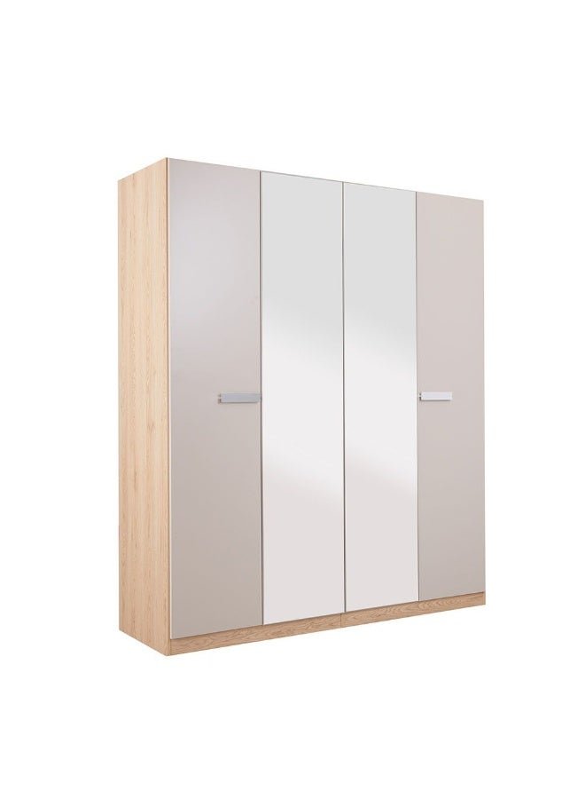 DANUBE HOME Cardano 4 Door Wardrobe With 2 Mirrors Sturdy Closet Clothes Storage Cupboard Modern Design Space Saving Swing Door Cabinet For Bedroom L181.6Xw59.6Xh216Cm - Natural Oak/Champagne