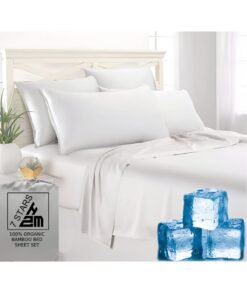 7 STARS HZM Bamboo Bed Sheet Set 400TC Cool, Anti-Allergic, Soft and Silky Includes 1 Fitted, 1 Flat, 2 Pillowcase – White