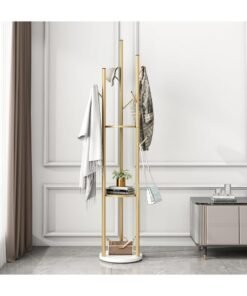 RATSAW Clothes Hanger and Rack with a Modern and Elegant Design Coat Racks Freestanding Coat Hanger Stand Hall Tree Coat Rack for Hanging Hats ScarvesBags Modern Coat Rack with Double Shelves Corner Coat Rack, 9 Hooks - Black Colour - Image 4