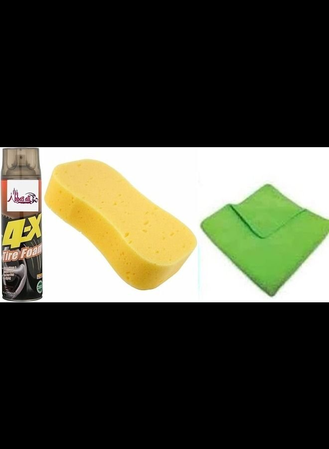 ABBASALI Tyre Cleaning Foam 650ml With 1pc Fiber Cloth & Sponge For Cleaning Of All Vehicles