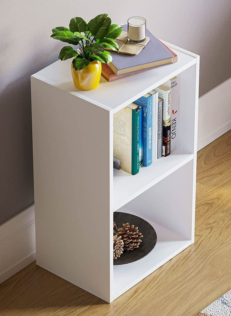 MODERN HOME Modern Slim 2-Tier Bookcase | Tall Narrow Cube Storage Shelf | Vertical Display Unit for Small Spaces | White Finish - Image 2
