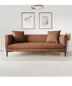 KUSTOMDECO Tan Brown Faux Leather 3-Seater Sofa by Kustom Deco - Custom Upholstered Sofa for Living Room, Elegant Design with Premium Comfort