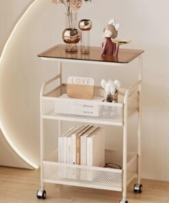 XiuWoo 3 Tier Utility Rolling Cart, Multifunctional Trolley with Wheels, Movable Side Table, Storage Rack, Suitable for Living Room, Bedroom, Balcony White