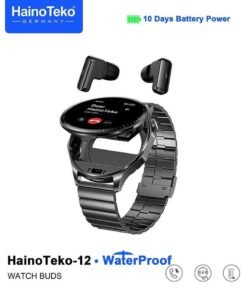 Haino Teko Waterproof Smartwatch with Built-in Wireless Earbuds – AMOLED Display, 3 Pairs of Straps & Charging Cable, Designed for Men (Black)