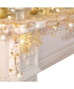 Chielor Christmas Garland with Lights 8.3 FT Festival Lighted Berry Beaded Garland Christmas Decorations for Indoor Home Party Decor (Gold)