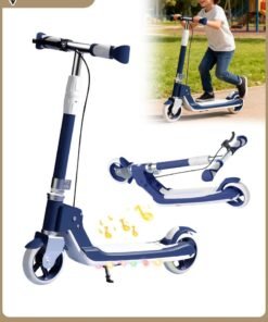 ROCKCAMEL 2-Wheel Kick Scooter, Foldable Lightweight Scooter with Music, LED Lighted Wheels and 5-Level Adjustable Height Handlebars, Dual Braking System, Push Scooter for kids 5-18 Years, Up to 100kg