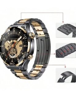 Hommtel 3 Straps AMOLED Smartwatch with 1.3-Inch HD Display, 4GB Built-in Storage, Fitness and Sleep Tracker, Heart Rate Monitor, Custom Watch Faces, IP67 Waterproof Rating, Long Battery Life – Available in Black, Silver, and Gold for Men and Women
