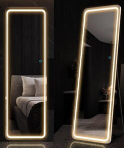 Vparty 160x40cm Full-Length Mirror with LED Lights, Free Standing or Wall-Mounted, Dimmable & 3-Color Lighting, Stylish Frameless Design, Illuminated Vanity Mirror for Bedroom, Living Room, Hallway, Modern Home Decor
