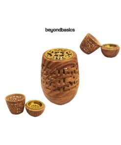 Beyond Basics Elegant Wooden-Style Charcoal Mabkhara Portable Incense Burner and Aroma Diffuser with Brass-Tone for Bakhoor.
