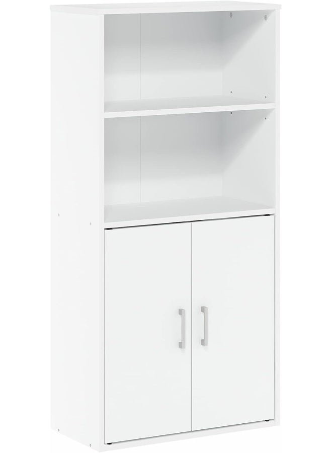 MODERN HOME White Bookcase with 2-Door Bottom Cabinet | Multi-Use Office & Home Storage