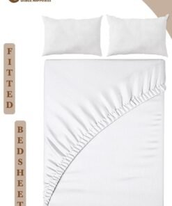 Eworld 3-Piece White Microfiber Fitted Bedsheet Set Includes 1 Deep-Pocket Sheet for a Snug Fit and 2 Pillow Covers, Breathable, Machine Washable for Optimal Protection, Available in King, Queen and Single Sizes