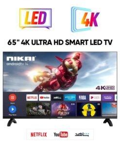 NIKAI 65-Inch 4K UHD Android Smart LED TV | Ultra HD Resolution, Built-In Apps (Netflix, YouTube, Facebook, Twitter, Skype) | 60Hz Refresh Rate, USB & HDMI Connectivity, DLNA Support, Model Year 2018, 2 Year Warranty - UHD65SLED Black
